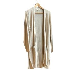 a.n.a Women's Light Tan Open Cardigan- Large - Long- pockets